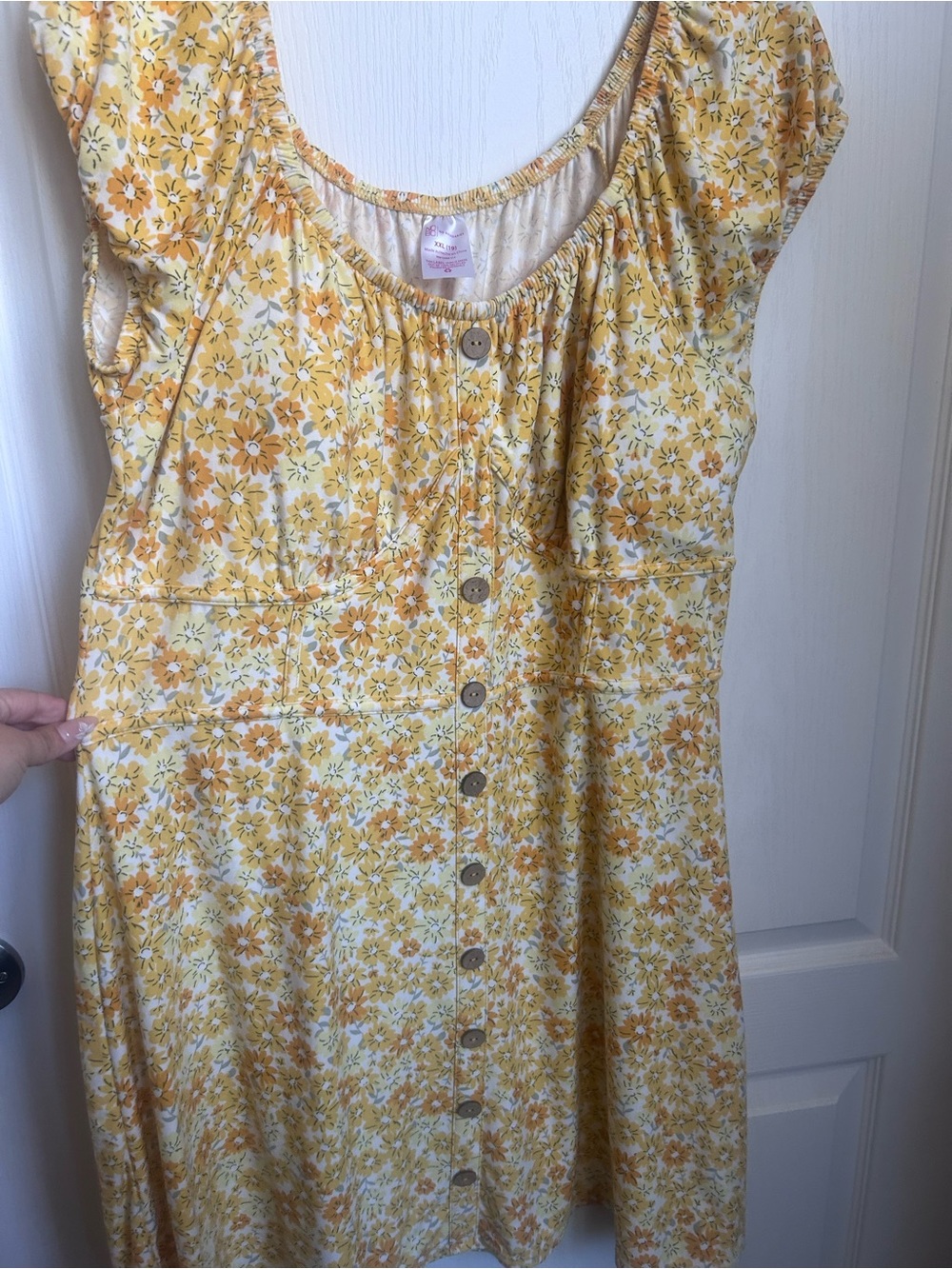Yellow Floral Button-Front Dress